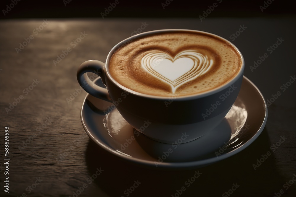 Fototapeta premium a cup of cappuccino coffee with a drawn heart on the foam. Generative AI.