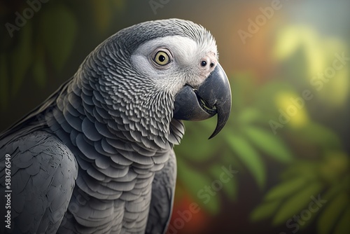 African gray parrot close-up. generative AI.