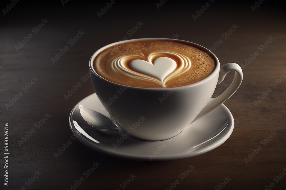 a cup of cappuccino coffee with a drawn heart on the foam. Generative AI. a cup of cappuccino coffee with a drawn heart on the foam. Generative AI.