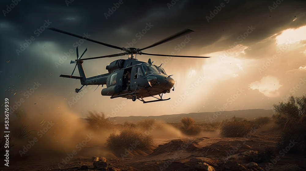 military helicopter in flight created with Generative AI technology military helicopter in flight created with Generative AI technology