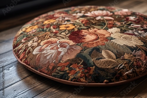 Floral brown printed rug cushion boho decor. Generative AI
