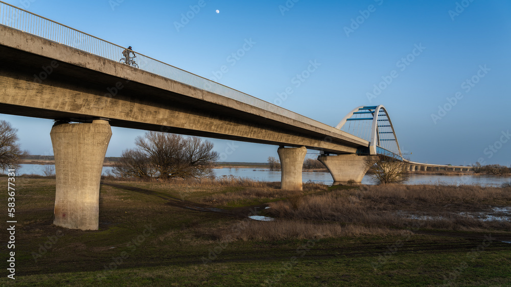 Fototapeta premium The Tangermünde Elbe Bridge crosses the federal highway 188 from Stendal to Rathenow near Tangermünde at Elbe kilometer 390.8