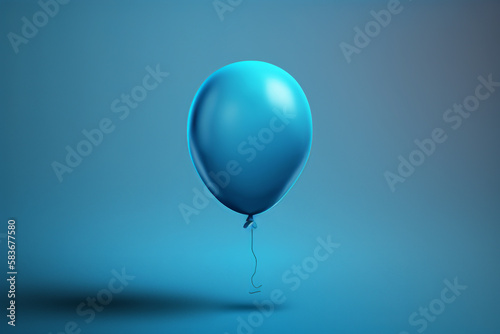 Blue birthday balloon on flat blue background. Generative AI.