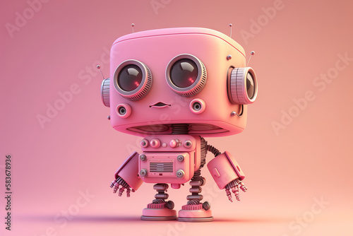 a cartoon robot standing in front of a pink background, cute robot, ai art illustration  © vvalentine