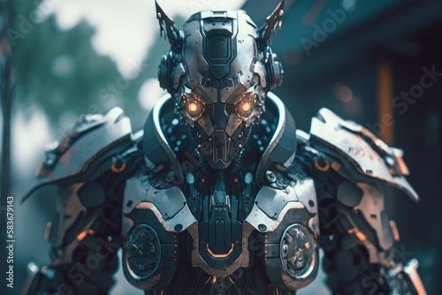 luminous robot with blur background