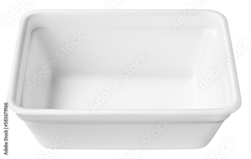 White plastic plate or styrofoam food container isolated on transparent background