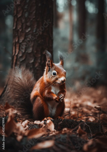 Red Squirrel in Woodlands-UK Wildlife-Generative AI © simon