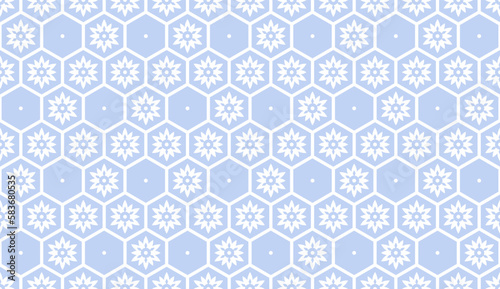 Seamless Geometric Blue Hexagons Pattern. Honeycomb Structure.