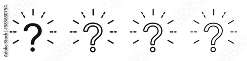 Set of question marks with rays icons. Question mark symbols, help. FAQ support signs. Rays and question mark.