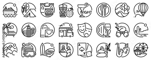 Photos Line icons about tourism on transparent background with editable stroke