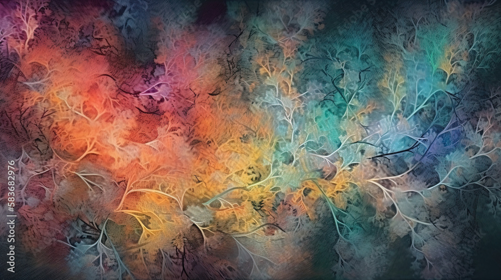 Texture abstract landscape or pattern, branches, wallpaper, curve, colorful. Generative AI.