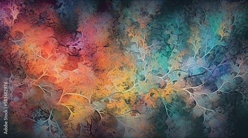 Texture abstract landscape or pattern, branches, wallpaper, curve, colorful. Generative AI.