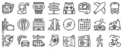 Line icons about travel on transparent background with editable stroke.