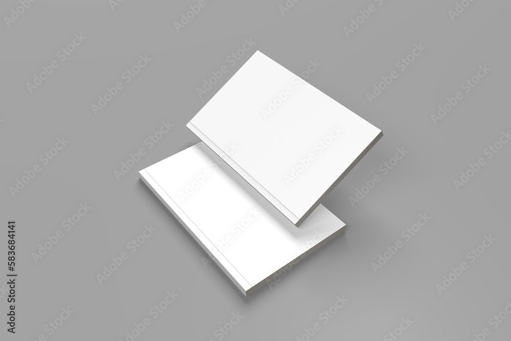 2 softcover book mockups are standing on a gray background, designed with 3D render visual effects that are indistinguishable from reality. A mockup, with flashy white covers resembling a real book. 2 softcover book mockups are standing on a gray background, designed with 3D render visual effects that are indistinguishable from reality. A mockup, with flashy white covers resembling a real book.