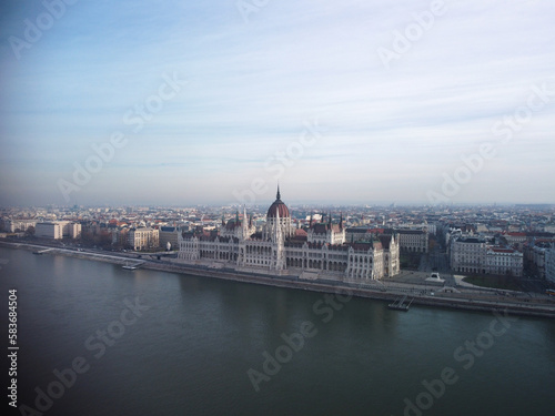 Panoramic view from above on landmarks of Budapest at summer sunset, Hungary © rusevdmitrii
