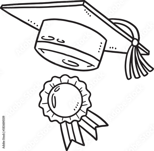 Graduation Cap and Ribbon Isolated Coloring Page