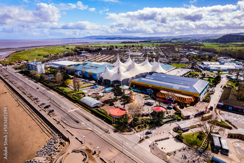 Aerial shot of Butlins Holiday resort and beachfront, Minehead. UK photo