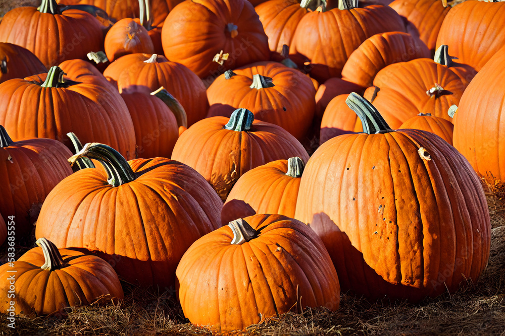 lots of orange autumn ripe pumpkins, generative AI lots of orange autumn ripe pumpkins, generative AI