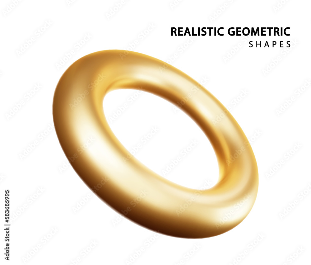 Realistic tor isolated on white background. Vector geometric 3d golden rings. Minimal Decoration element. Realistic tor isolated on white background. Vector geometric 3d golden rings. Minimal Decoration element.