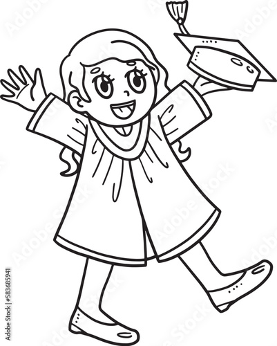Happy Graduate Girl Isolated Coloring Page 