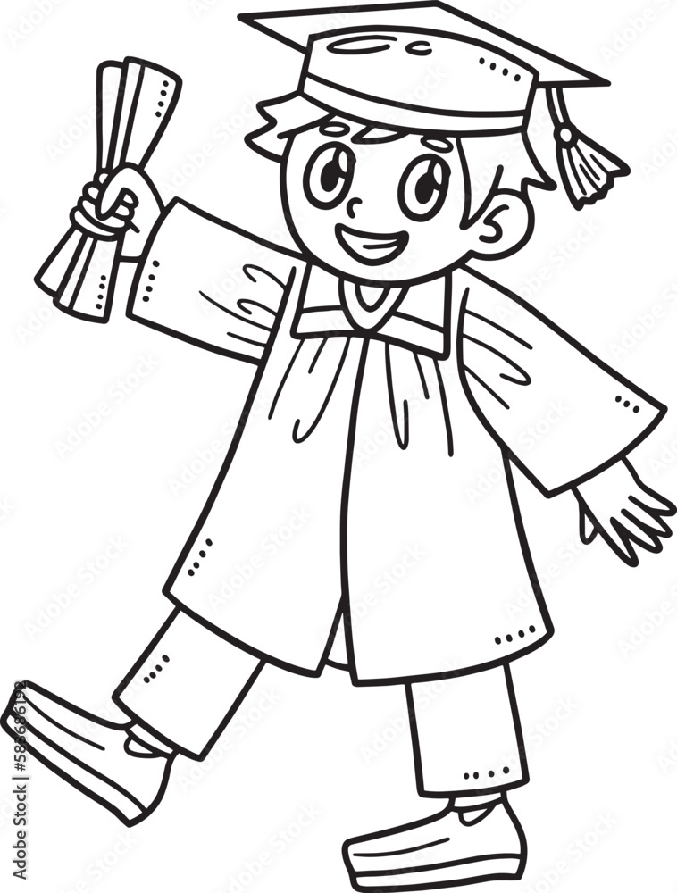 Happy Graduate Boy with Diploma Isolated Coloring Happy Graduate Boy with Diploma Isolated Coloring
