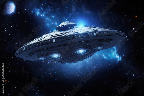 Fototapeta Naklejka Na Ścianę i Meble -  generative ai illustration of a spaceship in a starry night sky
