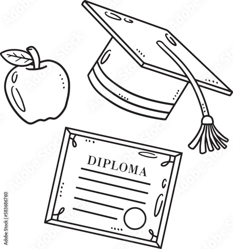 Graduation Cap, Diploma, and Apple Isolated 