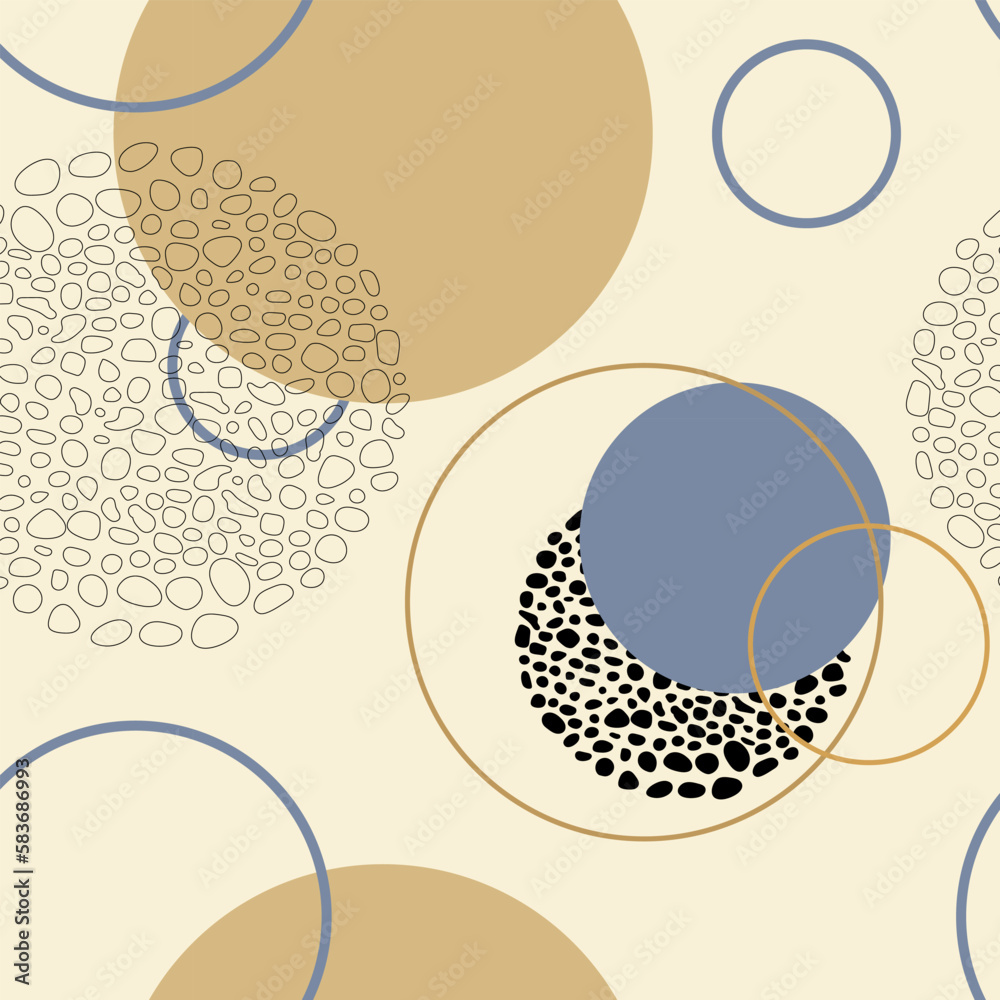 Abstract geometric background of circles, rings and spots. Seamless pattern. Great for cover, fabric, wrapping paper, wallpaper
