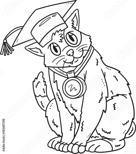 Cat Wearing Graduation Cap Isolated Coloring 