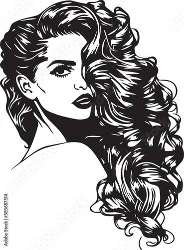 Beautiful woman with long hair Vector art illustration