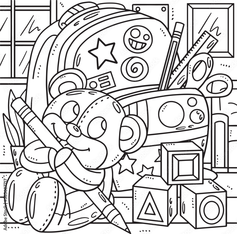 Back To School Bag and Stuffed Toy Coloring Page Back To School Bag and Stuffed Toy Coloring Page