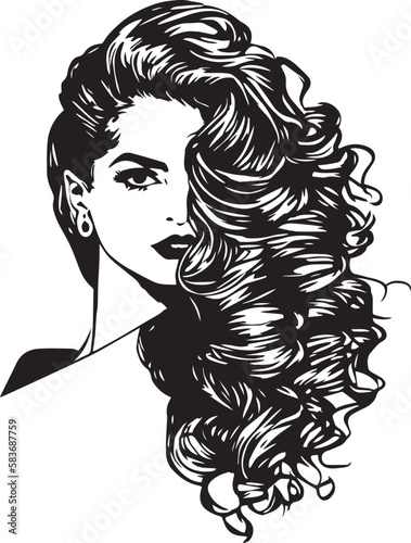 Beautiful woman with long hair Vector art illustration