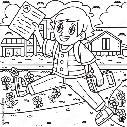 Back To School Student With Test Papers Coloring 