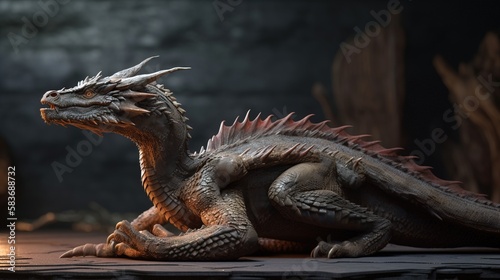 Fantasy 3D Art of a Dragon. Generative AI.