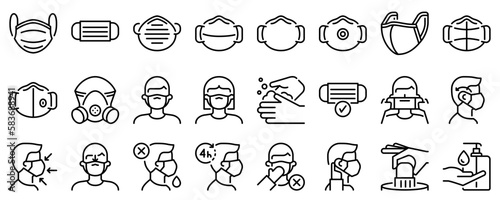 Line icons about wear mask on transparent background with editable stroke.