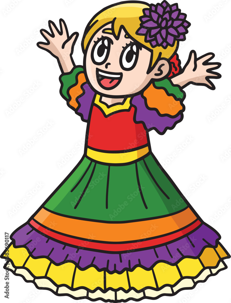 Cinco de Mayo Happy Mexican Girl Cartoon Clipart