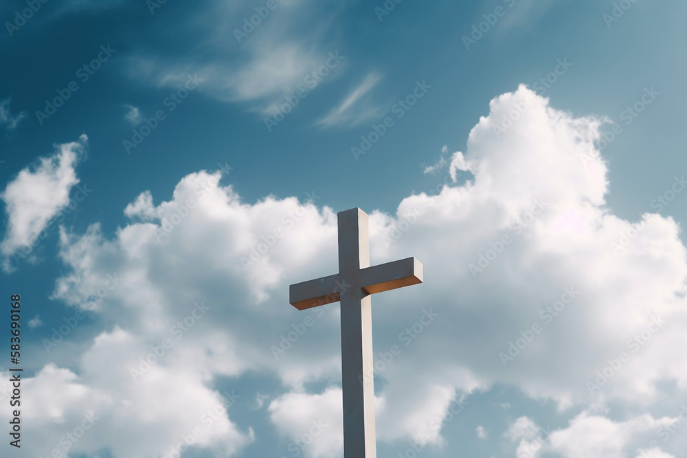 Photography of Christian cross in heaven made with Generative AI