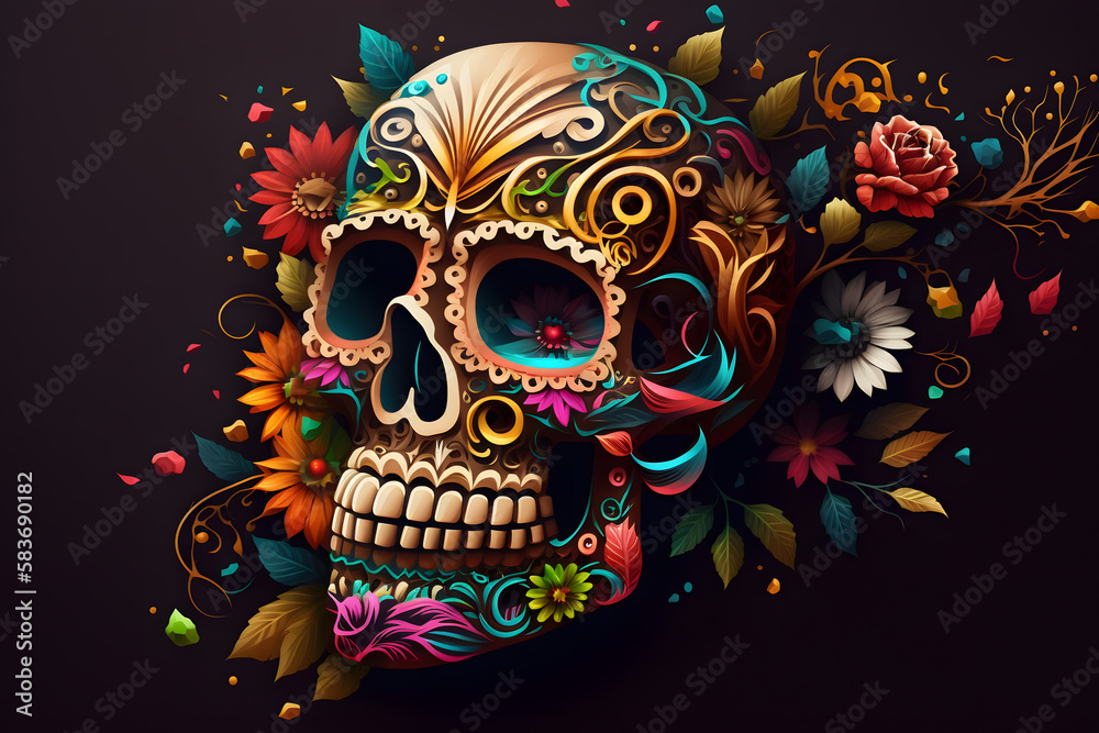 Abstract sugar skull. Generative AI