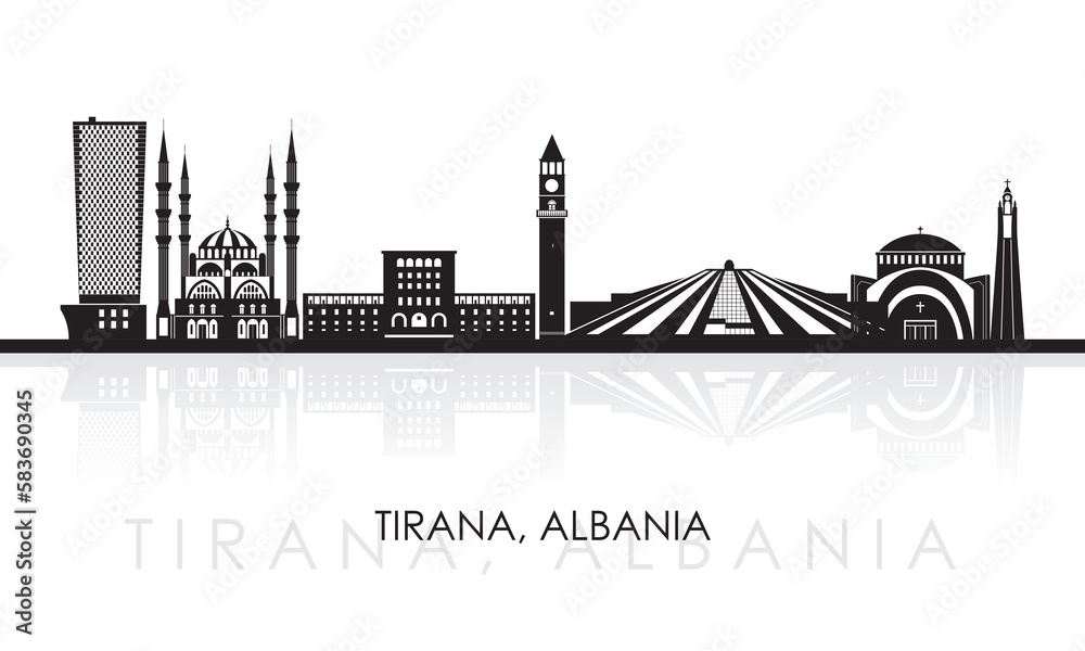 Silhouette Skyline panorama of city of Tirana, Albania - vector illustration
