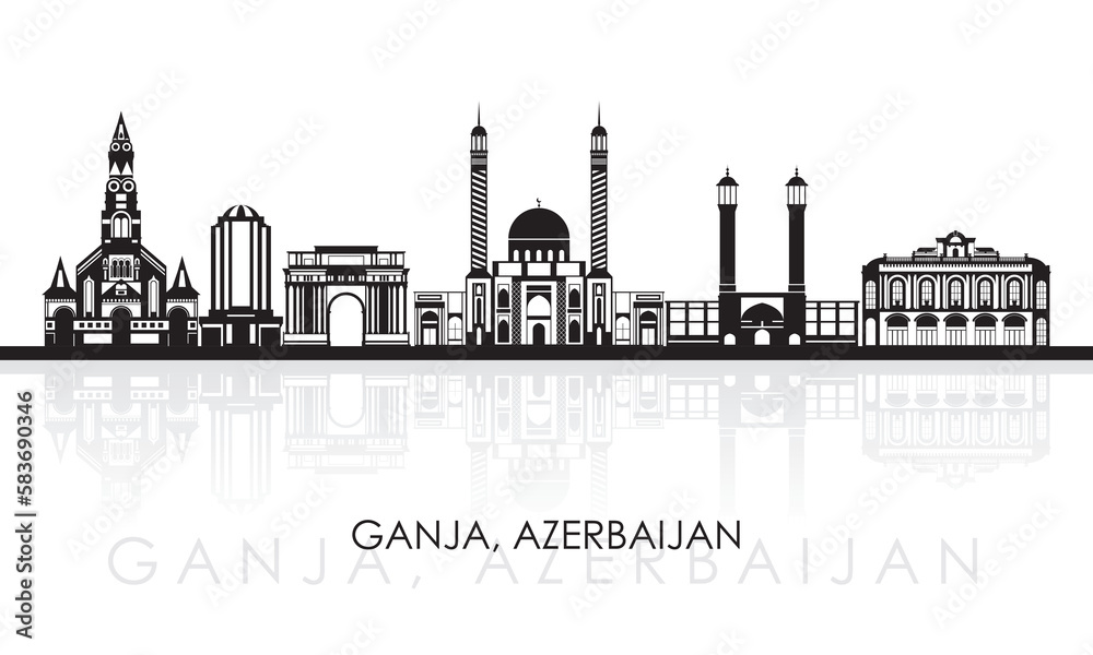 Silhouette Skyline panorama of city of Ganja, Azerbaijan - vector illustration