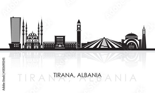 Silhouette Skyline panorama of city of Tirana, Albania - vector illustration