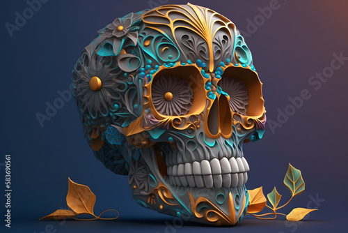 Colorful sugar skull. Generative AI photo