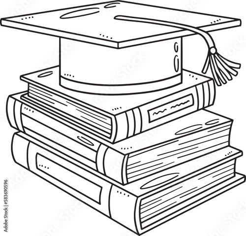 Graduation Cap with Books Isolated Coloring Page