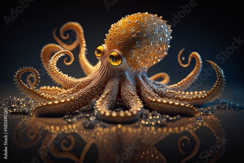 Fotografie, Obraz Baby Octopus In 24 Karat Gold, Diamond Ornaments, Museum Exhibit, Stylish, Decor