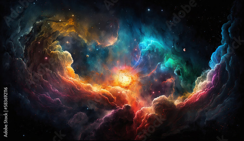 epic shot of planets and asteroids in nebulae. Generative AI © AI.MAGINARIUM