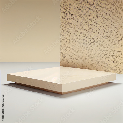 beige Stone platform for product presentation. Empty platform mock up, clean, aesthetic, Generative AI, 3d, business, beige, mockup, empty, decoration