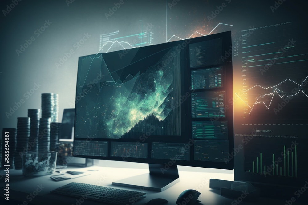 Computer monitor with analytical data visualization. AI generated ...