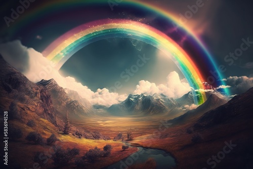 Rainbow arcing over a landscape, the vibrant colors of the spectrum captured. AI generated, human enhanced © top images