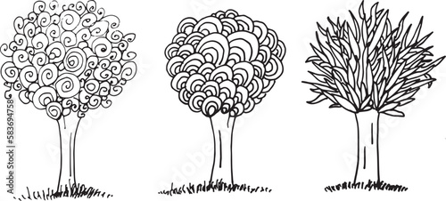 Trees doodles, hand drawn vector illustration on white paper