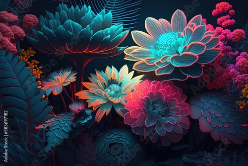 Vibrant Blooms in a Neon Oasis Generative AI © pngking